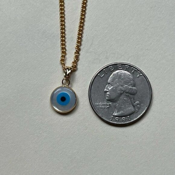 14k Real Gold evil eye white Pendant | Birthday gift | lucky charm | Birthday | - Picture 3 of 3